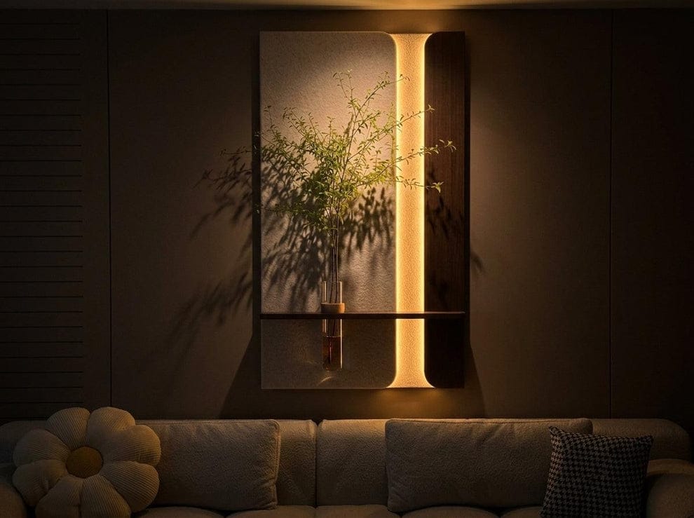 Modern Wooden Wall Shelf Decor with Minimalist Panel & Vase Holder