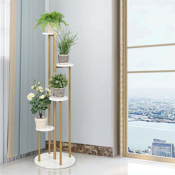 Modern 4-Tier Gold Metal Plant Stand | Vertical Flower Pot Display Rack | Luxury Indoor Plant Holder for Home Décor
