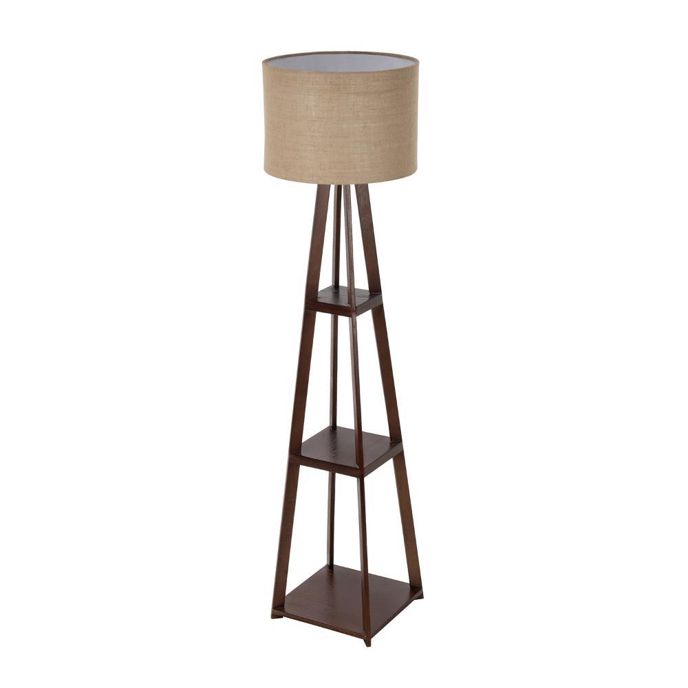 Modern Wooden Floor Lamp with Storage Shelves | Decorative Standing Lamp for Living Room, Bedroom & Office | Premium Fabric Shade