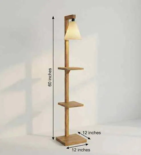 ANAS ARTS & CRAFT Modern Wooden Floor Lamp with Fabric Shade | Decorative Standing Lamp for Living Room, Bedroom & Office | 60 Inch Tall