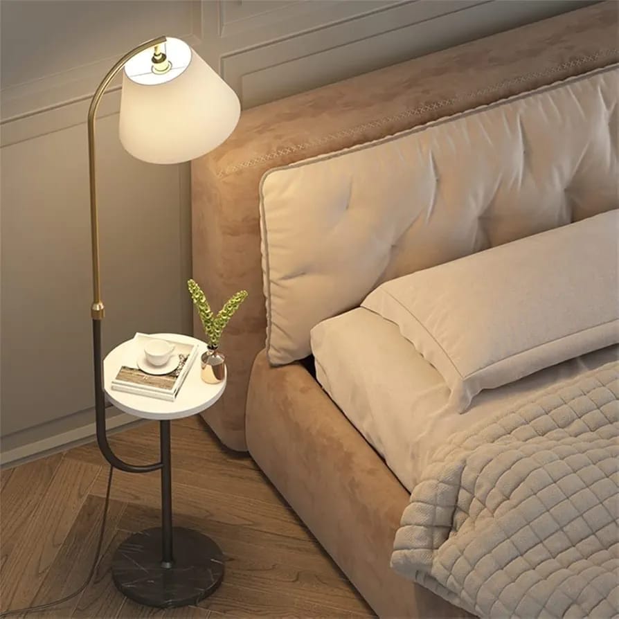 Modern Floor Lamp with Side Table | Luxury Nordic Standing Lamp for Living Room
