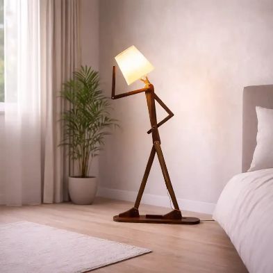 Creative Human Shape Floor Lamp – Modern Wooden Designer Standing Lamp