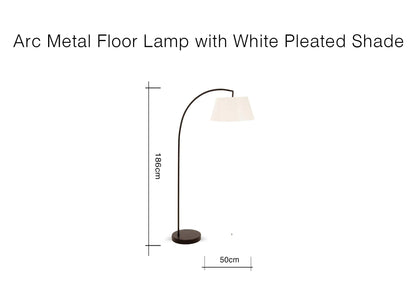 Metal Floor Lamp with White Pleated Shade - Arc