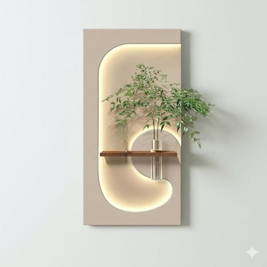 Modern LED Wall Art Shelf | Decorative Wall Mounted Planter & Vase Display Panel | Luxury Ambient Wall Décor