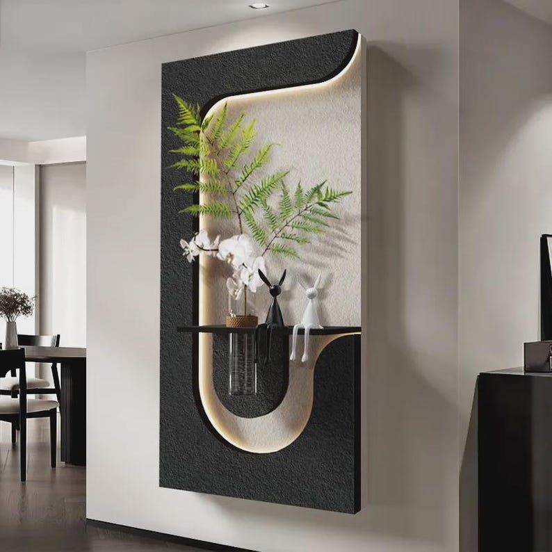 Luxury LED Wall Art Shelf with Vase Holder | Modern Illuminated Floating Wall Shelf | Decorative Wall Panel for Home & Office