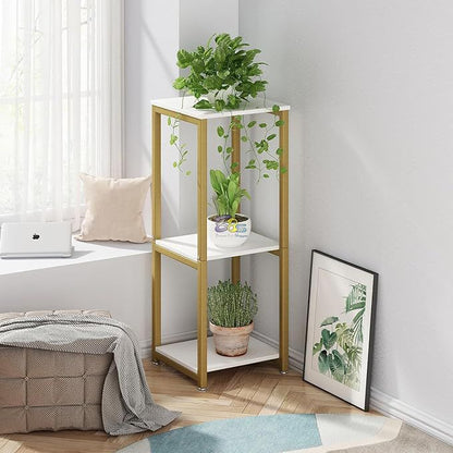 Modern 3-Tier Gold & White Plant Stand | Compact Metal Flower Pot Rack | Multi-Level Indoor Plant Display Shelf