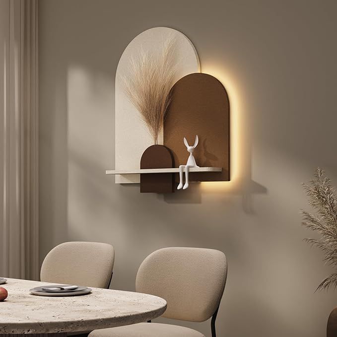 Modern Arch Wall Shelf with LED Accent Lighting | Luxury Decorative Floating Shelf | Contemporary Wall Art Décor