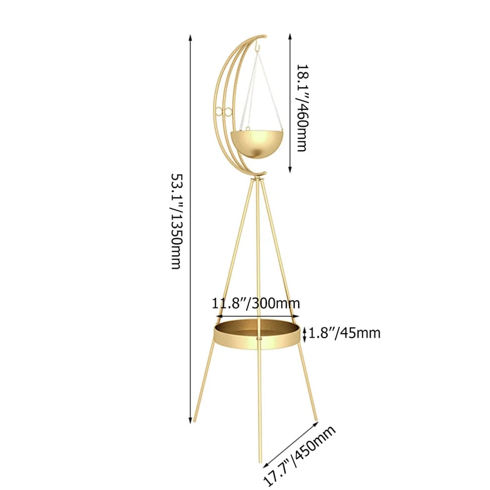 Premium Gold Finish Planter Stand with Elegant Hanging Pot – Perfect Modern Living Room Corner Decor for Stylish and Minimalist Homes
