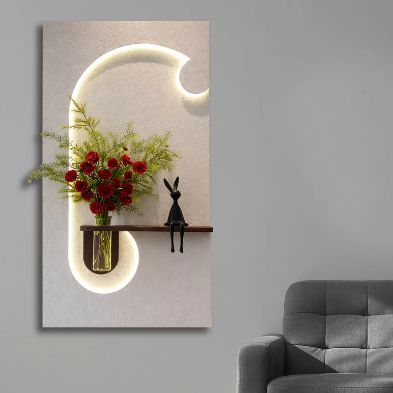 Modern LED Wall Art Shelf with Vase Holder | Luxury Illuminated Decorative Wall Panel | Contemporary Floating Shelf for Home Décor