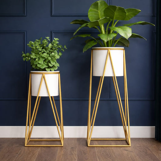 Urban Elegance Planter Stands – White & Gold Combo