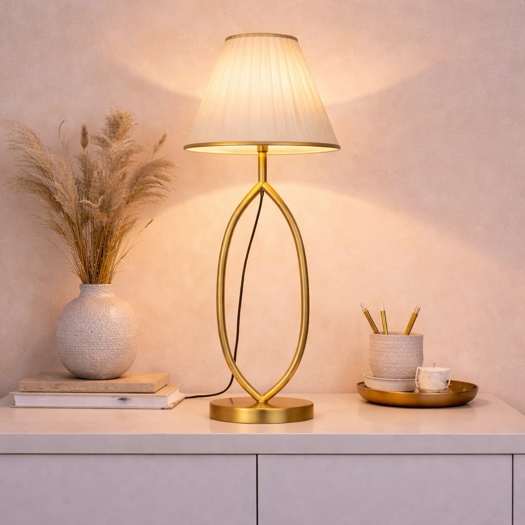 Modern Gold Oval Table Lamp – 24 Inch Decorative Bedside Light