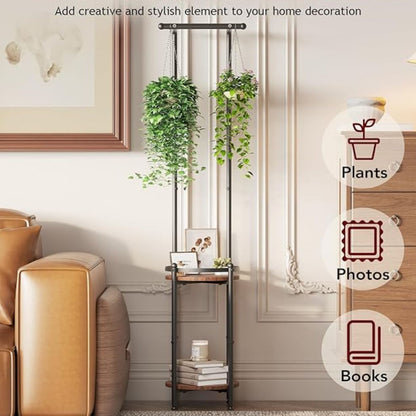 Modern Plant Stand with Hanging Rod – Multi-Tier Indoor Planter Rack (Metal & Wood)