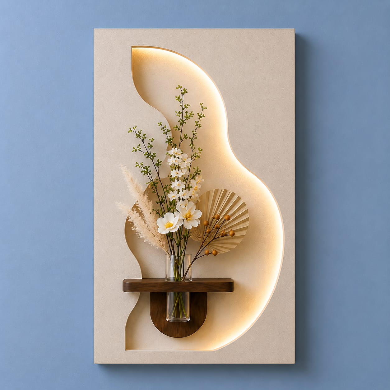 Luxury LED Wall Art Shelf with Vase Holder | Modern Illuminated Decorative Wall Panel | Contemporary Entryway & Living Room Décor