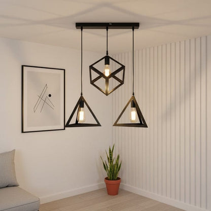 Modern Geometric 3-Light Pendant Lamp – Industrial Hanging Ceiling Light Fixture