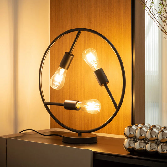 Modern Circular 3-Light Table Lamp – Industrial Metal Decorative Desk Light