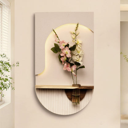 Modern LED Wall Shelf with Floral Vase Holder – Decorative Floating Wall Accent Shelf