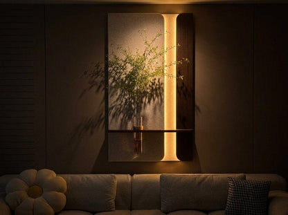 Modern Wooden Wall Shelf Decor with Minimalist Panel & Vase Holder