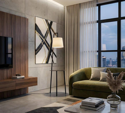 Modern Floor Lamp with Table – Minimalist Standing Lamp with Side Table
