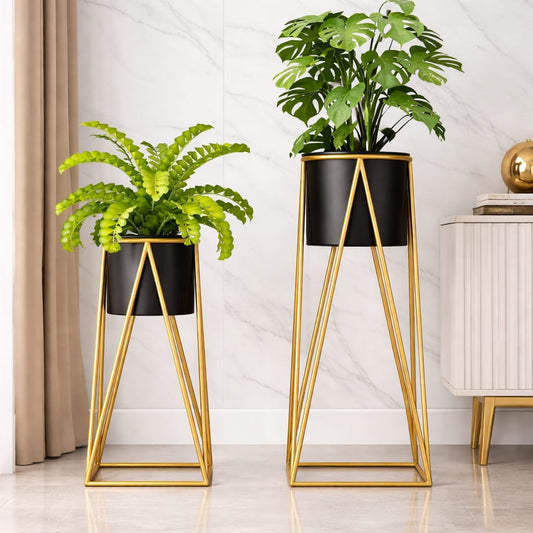 Urban Contrast Planter Stand Set – Black & Gold Finish