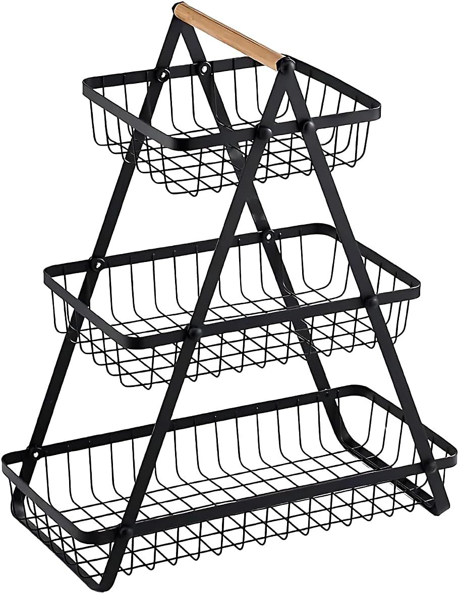 3-Tier Metal Storage Basket Rack – Kitchen & Home Organizer