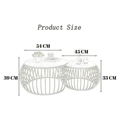 Luxury Round Coffee Table Set with Gold Finish Frame (Set of 2)