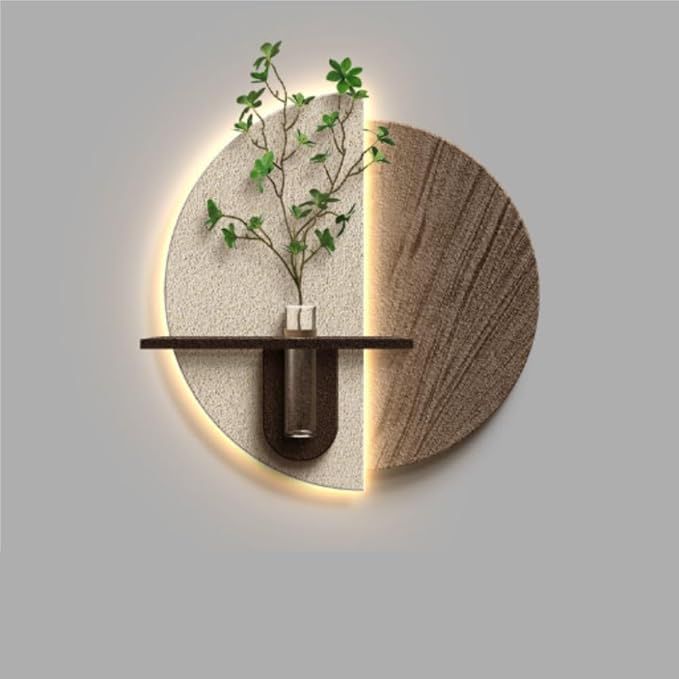 Round LED Wall Art Shelf with Glass Vase Holder | Modern Illuminated Decorative Wall Panel | Luxury Floating Shelf Décor