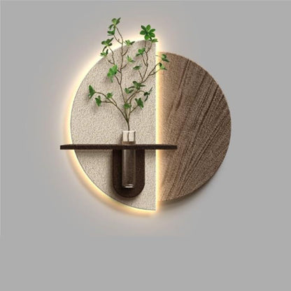 Round LED Wall Art Shelf with Glass Vase Holder | Modern Illuminated Decorative Wall Panel | Luxury Floating Shelf Décor