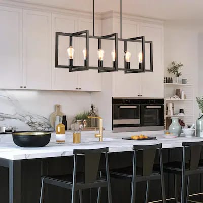 Modern 5-Light Geometric Pendant Lamp – Industrial Rectangle Hanging Ceiling Ligh