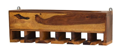 Solid Wood Wall-Mounted Wine Rack with Glass Holder – Rustic Bar Shelf