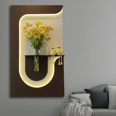 Modern LED Wall Art Shelf with Vase Holder | Luxury Illuminated Decorative Wall Panel | Contemporary Floating Shelf Décor