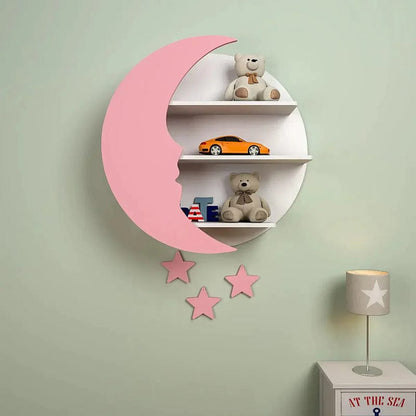 Moon Shape Wall Shelf for Kids Room – Modern Wooden Floating Display Rack