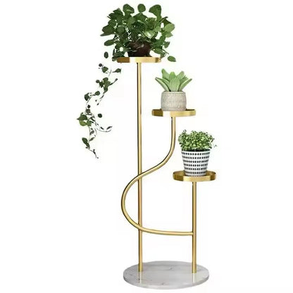Luxury Gold 3-Tier Plant Stand – S Shape Metal Planter Stand with Marble Base