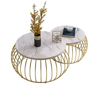 Luxury Round Coffee Table Set with Gold Finish Frame (Set of 2)