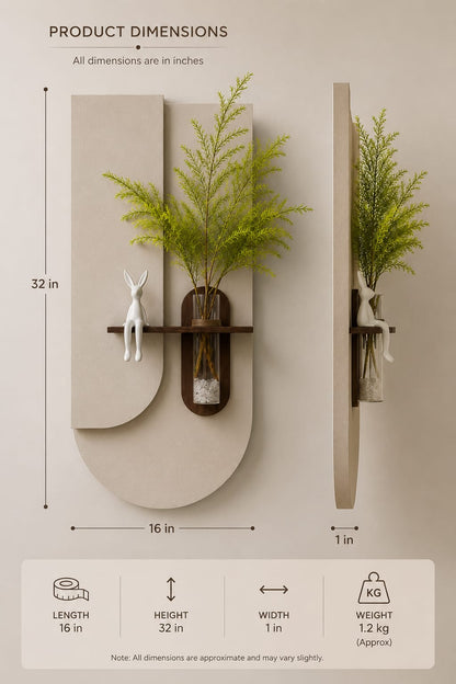 Luxury Minimalist Wall Planter Vase with Wooden Shelf & Bunny Decor