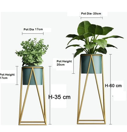 Premium Metal Plant Stand with Decorative Planter | Indoor/Outdoor Flower Pot Stand (Set of 2 Sizes)