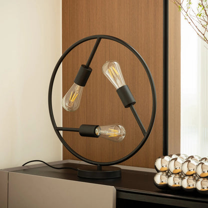 Modern Circular 3-Light Table Lamp – Industrial Metal Decorative Desk Light