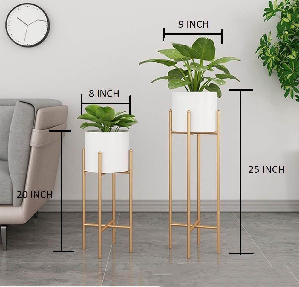 Modern Metal Planter Stand Set of 2 | Gold Frame Indoor Plant Holders | Luxury Flower Pot Display Stands