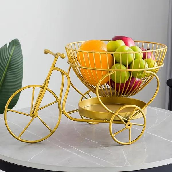 Luxury Gold Bicycle Fruit Basket – Decorative Metal Storage Organizer