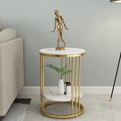 Premium Iron Stand Two Layer Marble wood Side Table