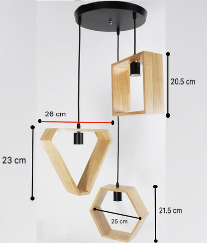 Modern Wooden Geometric Pendant Light – 3-Light Hanging Ceiling Lamp