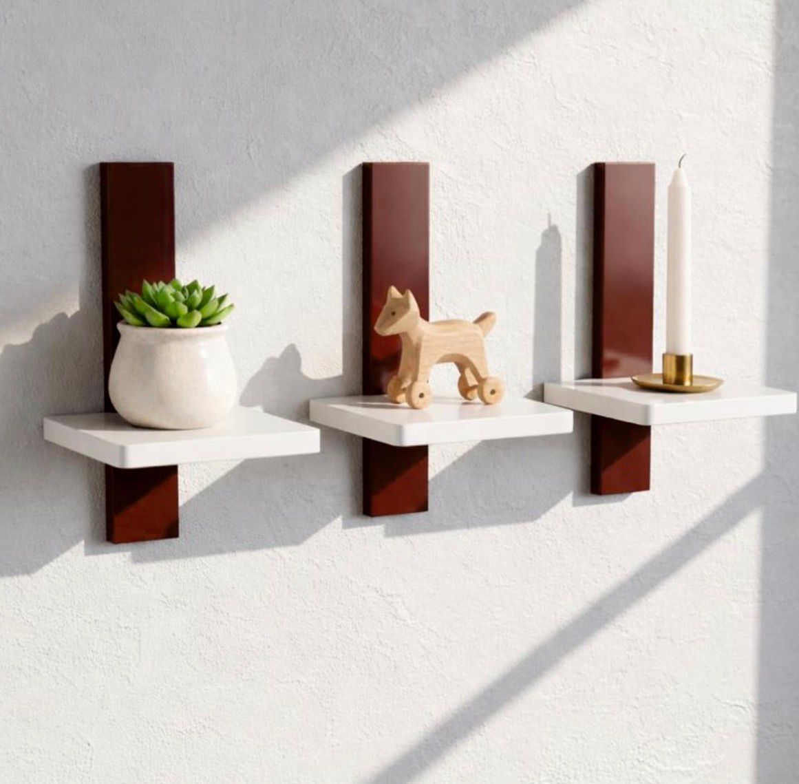 Modern Floating Wall Shelves Set of 3 – Wooden Wall Mounted Display Shelves