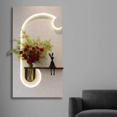 Modern LED Wall Art Shelf with Vase Holder | Luxury Illuminated Decorative Wall Panel | Contemporary Floating Shelf for Home Décor