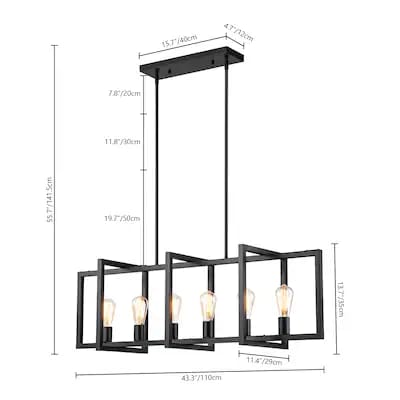 Modern 5-Light Geometric Pendant Lamp – Industrial Rectangle Hanging Ceiling Ligh
