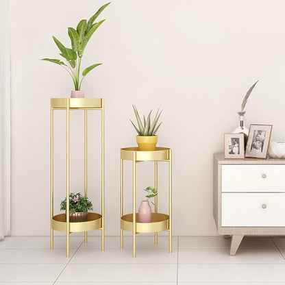 Modern metal floor flower stands stand with planter set of 2 ( Golden)