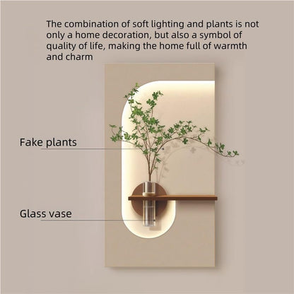 Modern LED Wall Vase Decor with Wooden Shelf | Luxury Nordic Wall Art