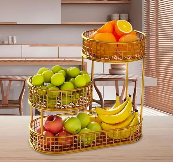 3-Tier Gold Metal Fruit & Vegetable Storage Basket