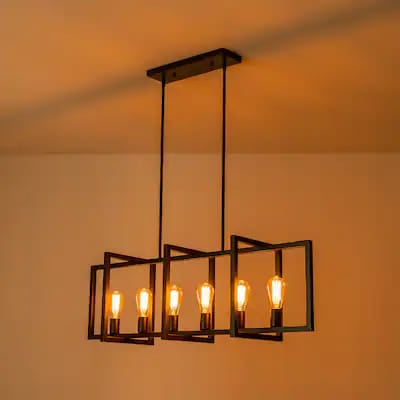 Modern 5-Light Geometric Pendant Lamp – Industrial Rectangle Hanging Ceiling Ligh