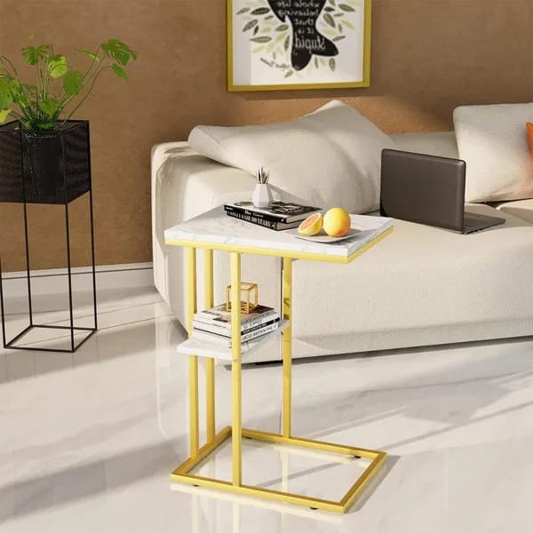 Gold C Table Gold Couch Side Table Snack Side Table For Sofa Couch Small Side Table Rusting Snack Table For Small Spaces Lving Room
