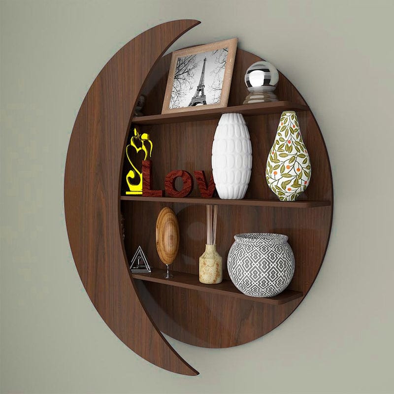 Modern Crescent Moon Wall Shelf – Wooden Decorative Floating Wall Rack for Living Room & Bedroom