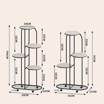 Luxury 5-Tier Gold Metal Plant Stand with Wheels | Modern Multi-Level Flower Pot Rack | Indoor Decorative Plant Display Shelf
